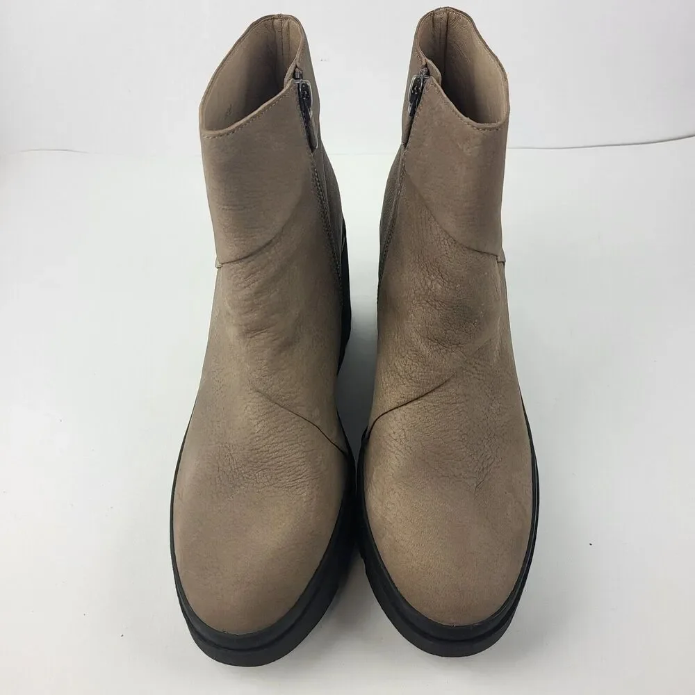 Eileen Fisher Tan Taupe Leather Lug Platform Ankle Booties Boots Size 11